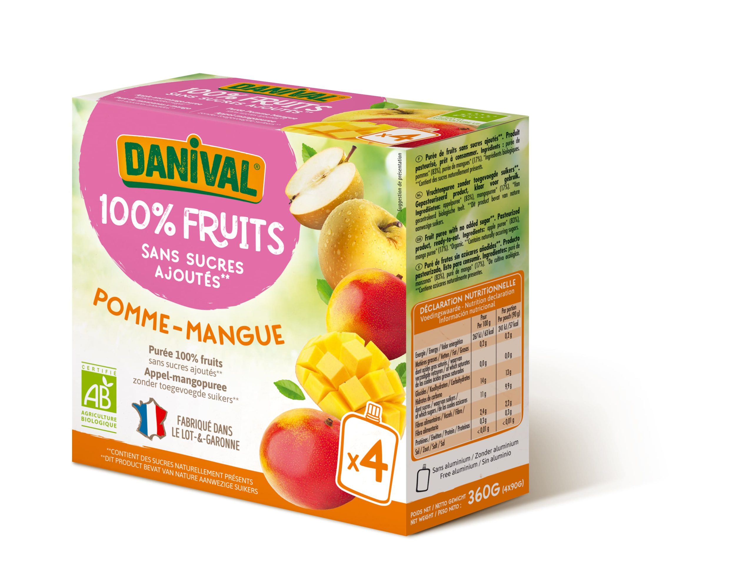 01370 Purée 100% Fruit Pomme & Fraise bio 4 x 100g - Danival